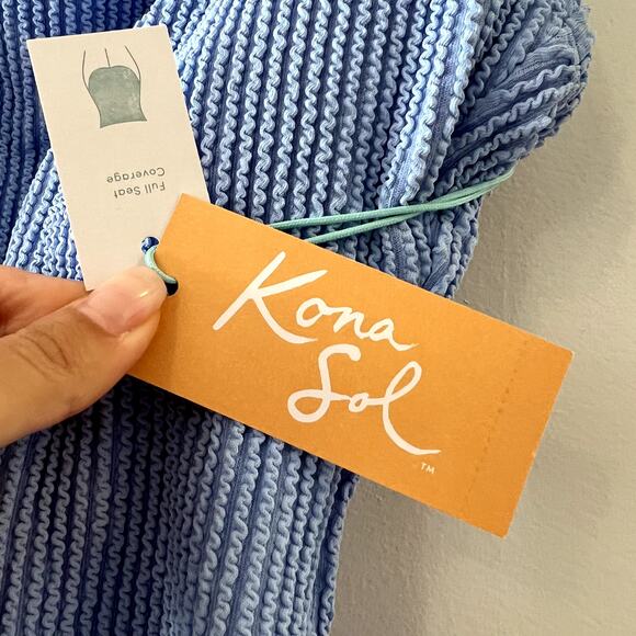 Kona Sol Full Coverage Pucker Square Neck One Piece Swimsuit size S Blue CL1 - Picture 4 of 10